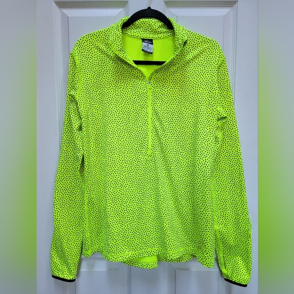 Nike Pro Dri-Fit Neon Green Polka Dot Long Sleeve 3/4 Zip Up Size XL - Picture 1 of 4